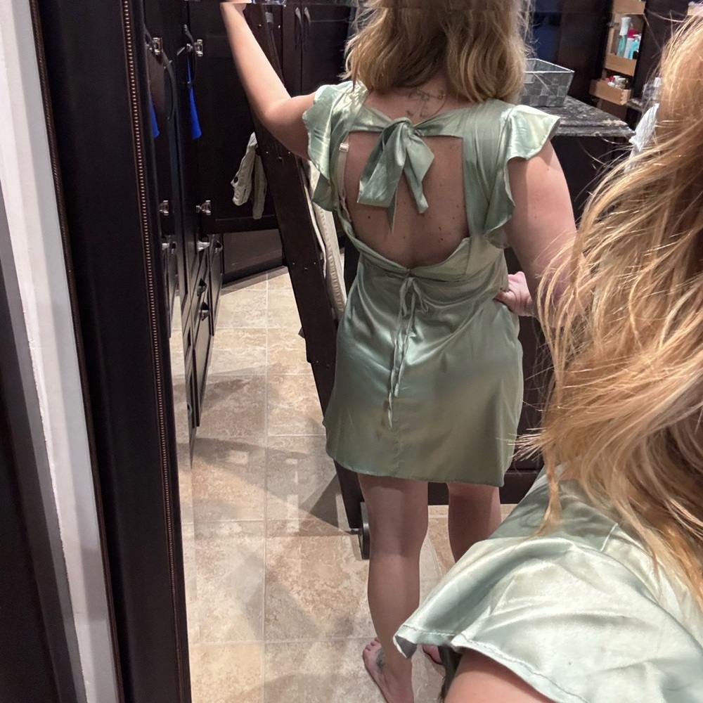Elegant light Green Satin Dress